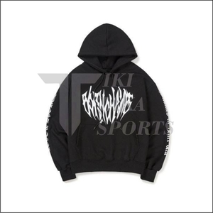 เสื้อฮู้ดดี้ผู้ชายไซส์ใหญ่ ผ้าฝ้าย 100% 380gsm คุณภาพสูง พิมพ์ลายดิจิตอล ดีไซน์เส้นสีดำ ป้องกันการเป็นขุย ผลิตในจีน - Product Image 2