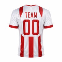 Jersey Sepak Bola Sublimasi Custom Putih Merah Garis Minimalis Bahan Sutra Susu OEM