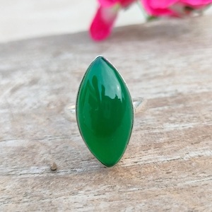 แหวนชั้นดีทำด้วยมือสีเงิน925เรือนพลอยโอนิกซ์สีเขียวธรรมชาติฝาการตั้งค่าครบรอบแต่งงานแบบคลาสสิกของขวัญหมั้นหมาย - Product Image 1