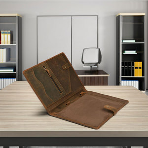 Brown Leather Portfolio <b>Organizer</b> A4 Document Folder Card Holder Resume <b>File</b> Case for Office Business - Product Image 4