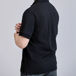 Men's Regular Fit 200g Knitted TC Fabric 60% Cotton +40% Polyester <b>Short</b> <b>Sleeve</b> Shirt Front Logo Black Casual <b>Button</b>-<b>Up</b> - Product Image 1