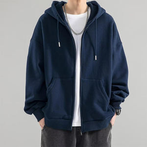 Sweats à capuche personnalisés de couleur bleu marine pour hommes, vêtements chauds d'hiver à manches longues pour adultes avec fermeture à glissière brodée à motif uni - Product Image 3