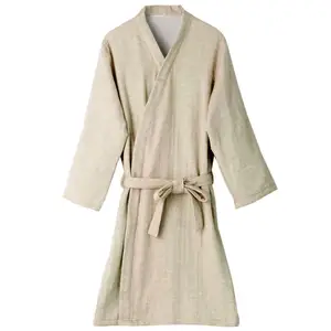 [Wholesale Products] HIORIE Cotton 100% Gauze Towel Bathrobe Women's Sleepwear Kimono Pajama Lounge wear made in Japan Beige