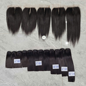 Natural <b>Color</b> Bone Straight Super Double Virgin Remy Vietnamese Human <b>Hair</b> Bundles with Closure Machine Double Weft 100 Grams - Product Image 1