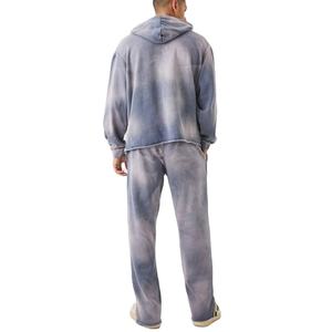 ชุดวอร์มแฟชั่นผู้ชายแนวสตรีทพิมพ์ลายวินเทจสีพื้นผ้าฟลีซซับระบายอากาศได้ดีชุดวอร์มฤดูหนาวกางเกงมีฮู้ด - Product Image 1