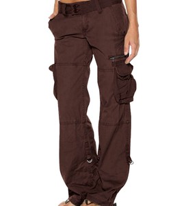 Femmes rétro littérature Art été Cargo pantalon plusieurs poches décontracté jambe droite ample avec taille élastique fermeture avant plate - Product Image 6
