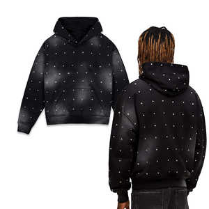 Sweats à capuche personnalisés surdimensionnés de haute qualité Sun Fade Street wear sweat à capuche avec strass pull polaire noir à capuche pour hommes 2025 - Product Image 3