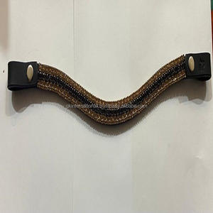 Harnais épais en forme de vague de luxe de qualité supérieure Selle en cuir Cheval Brow Band avec cristaux décoratifs dorés et noirs Bling - Product Image 4