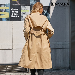Manteau long trench pour femme grande taille, double boutonnage, couleur unie, décontracté, coupe-vent, manches longues, col en V, teint uni - Product Image 2