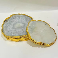Sous-verre en Agate Blanche Naturelle Polie avec Bord Doré Électroplaqué, Décoration Maison en Cristal pour Boissons et Plats, Vente en Gros
