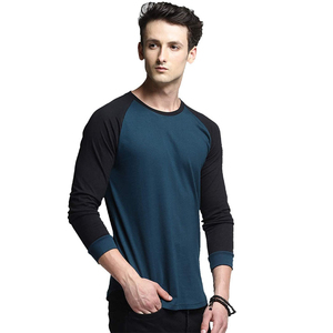 T-shirt à manches longues 100% coton pour hommes Vêtements à col rond respirants de haute qualité Tissu tricoté noir uni Chemise de style tendance - Product Image 2