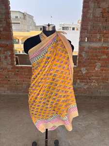 Color amarillo hecho a mano bloque impreso 100% algodón gasa Sexy playa cubrir Ups pareos Floral impreso Pareos regalo para ella Pareos - Product Image 4