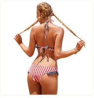 Kontrast Renkli Kadın Seksi Mayo Bikini Takımı Bandeau Amerikan Bayrağı 4 Temmuz Baskılı Mücevherli Büyük Beden Hızlı Kuruyan 2 Parça Takım