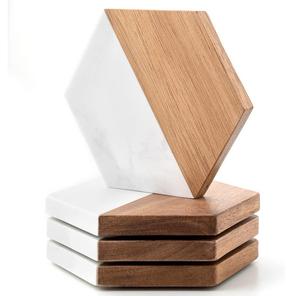 Fancy Wooden and Marble Heat Resistant Drink Serving Coasters Tabletop Mat & <b>Pads</b> Home Tea & <b>Coffee</b> Serving Use - Product Image 2