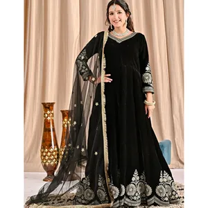 Designer <b>Ball</b> Gown Evening Dress XS-XL Party Wear Velvet Floor-Length Gown Beautiful Empire Dupatta for Weddings Banquets - Product Image 1