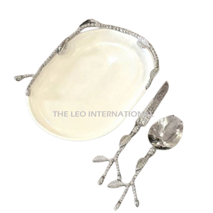Aluminium Métal Avec Poignées Latérales Forme Ovale Fleur Design Maison Hôtel Restaurant Service Plateau Plaqué Argent - Product Image 6