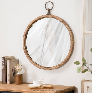 Espejo Redondo de Ratán de Alta Calidad para Colgar en la Pared, Decoración de Sala de Estar y Baño, Impresión de Logotipo Personalizado, Venta al por Mayor, Único - Product Image 2