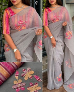 Diseñador atractivo de moda Sonic Crush con apliques de trabajo Sari fabricante y suministro de la India - Product Image 4