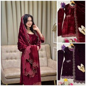 Costume Salwar en velours de viscose indien pakistanais tendance, dernière collection, couleur fraîche exclusive, tenue de fête élégante pour femmes - Product Image 3