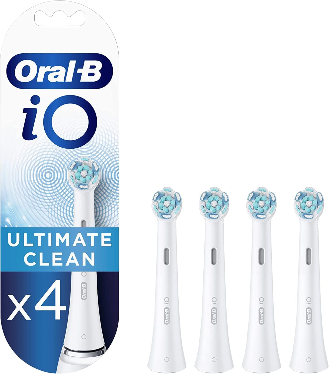 Головка электрической зубной щетки Oral-B iO, изогнутая и угловая щетина для более глубокого удаления зубного налета, упаковка из 4 белых
