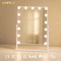 Miroir de maquillage BUYWAY Hollywood avec ampoules LED, miroir de table blanc avec piliers inclinables et commande tactile
