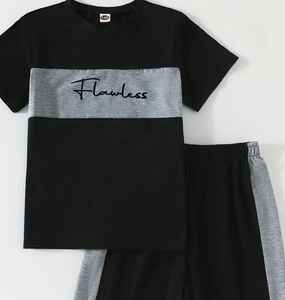 Short à manches courtes pour garçons, haut de sport cool à la mode, short imprimé lettre, costume pour garçon à la mode, adapté aux sports, activités de plein air, - Product Image 1