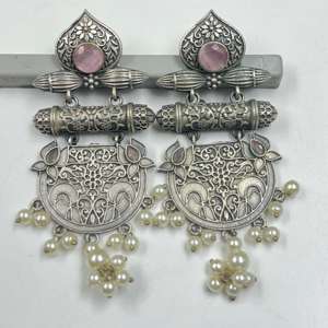 Pendientes de plata oxidada estilo antiguo, tipo Jhumka de Bollywood, regalo para ella - Product Image 1