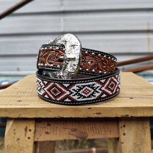 Ceinture en cuir occidentale usinée à la main Ceinture de cow-boy perlée du sud-ouest Ceinture de rodéo à boucle en argent vintage au meilleur prix - Product Image 2