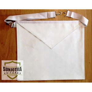 Delantales blancos de aprendiz especiales de cuero de piel de cordero de calidad tradicional 14X16 cinturón ajustable bordado delantal masónico - Product Image 2