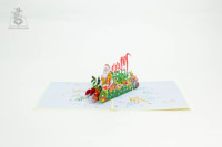 Feliz Navidad texto OEM personalizado 3D Pop-Up Navidad tarjeta de felicitación corte láser papel artesanal con sobre para artesanía regalo de Navidad