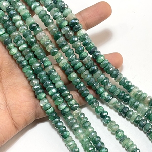 Perles de pierre de lune en forme de rondelle à facettes en gros fournitures de perles de pierres précieuses de couleur verte mystique - Product Image 5