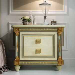 Mesita de noche redonda con cuernos con 2 cajones de madera de caoba maciza acabado verde oscuro. - Product Image 6