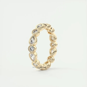 Ensemble de lunette Moissanite alliance 1.92 TCW poire et pierres rondes en or jaune massif 14 carats bague empilable éternité pour elle - Product Image 2