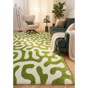 Joli Doodle Green & White Striped Rectangular Entryway Rug Handmade Viscose Minimalist <b>Hallway</b> <b>Mat</b> - Product Image 2