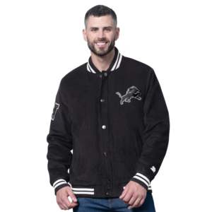 Veste universitaire personnalisée pour homme, style Letterman, noire, des Detroit Lions, triple option, entièrement boutonnée, veste de baseball universitaire - Product Image 3