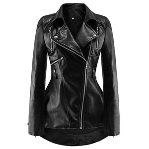 Chaqueta de cuero con cremallera delgada para mujer Retro americana, cortavientos Punk para motocicleta, solapa, Bodycon, prendas de vestir, cuero PU procesado con tinte - Product Image 1