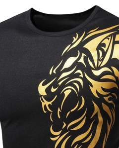 T-shirt de compression en polyester noir pour homme avec imprimé lion doré, vêtements de sport athlétique, haut à manches courtes pour homme, vêtements décontractés - Product Image 4