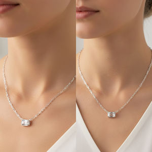 Collier en argent sterling plaqué argent avec pendentif en forme de baguette en cristal de quartz émeraude, chaîne réglable, tendance, certifié IGI - Product Image 6