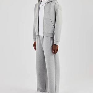 Pantalon de survêtement personnalisé uni pour hommes, pantalon de survêtement baggy en coton vierge, pantalon de survêtement à jambe large, sweat à capuche zippé, ensembles de survêtements - Product Image 4