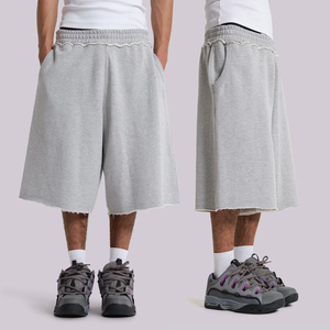 QUICKSHOW Shorts Felpati Personalizzati Ampi da Uomo 450GSM 100% Cotone Pesante <span class=keywords><strong>Pantaloncini</strong></span> Jogger Effetto Consumato Taglie Forti - Product Image 1