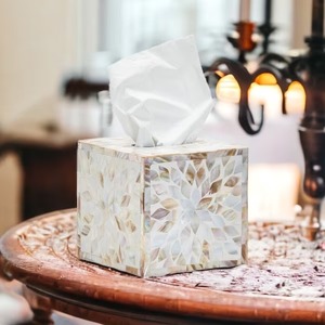 Caja de pañuelos de nácar hecha a mano para decoración del hogar elegante soporte de pañuelos de nácar para sala de estar caja de pañuelos decorativa - Product Image 4