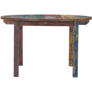 Mesa de comedor redonda hecha de madera de barco reciclada maciza multicolor para uso en interiores y exteriores. - Product Image 3