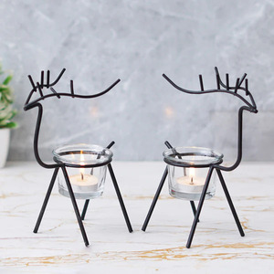 Figurine Tea Light Holder With Glass Votive Metal Christmas Decoration for <b>Parties</b>-Iron Candle Stand with <b>Box</b> Packaging - Product Image 4