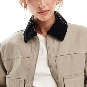 เสื้อโค้ทกันฝนแบบลำลองแขนยาวกระดุมสองแถวของผู้หญิง3สีทึบคอปกหยัก - Product Image 6