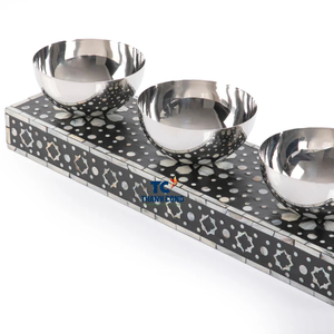 Vente chaude ensemble nacre support avec bol en acier inoxydable ensemble Ramadan Eid fournitures nacre Base avec bol en métal - Product Image 2