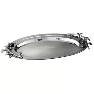 Plateau de service en métal doré avec poignée de forme ronde pour la maison et le mariage Plateaux de service pour collations et boissons de table - Product Image 3