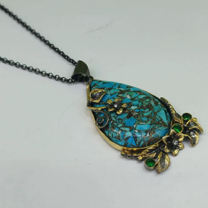 Collar con Colgante de Turquesa en Plata de Ley 925 Hecho a Mano, Estilo Vintage, Joyería para Mujer - Product Image 1