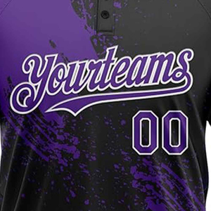 Camiseta de Béisbol Personalizada Morada y Negra, Sublimada, Absorbente de Humedad, Manga Corta, Corte Regular, Unisex para Adultos - Product Image 5