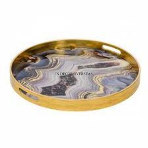 Most Fancy Unique Designer Enamel Finished Round Shape Prime Quality Wooden Serving <b>Tray</b> Restaurant And Hotel Supply From India - Product Image 1