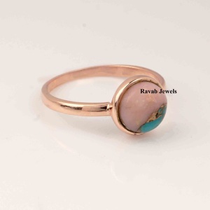 Opale rose cuivre Turquoise éternité pierre Vermeil bijoux naturels rond 10mm bague de mariage en argent Sterling massif personnalisé pour les femmes - Product Image 4